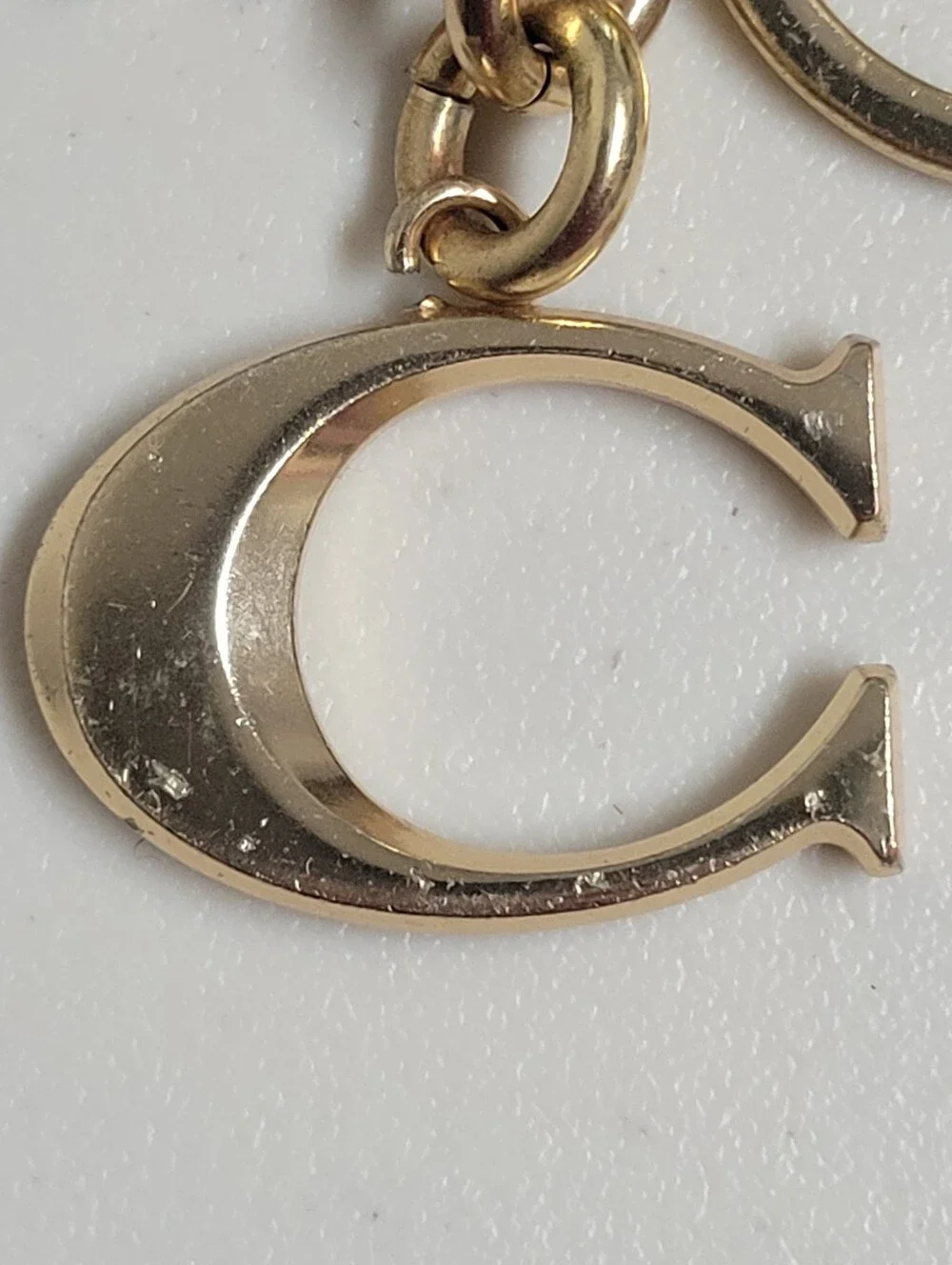 Coach Signature C Logo Pink Tea Rose Flower Bag Charm Keychain Goldtone.